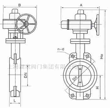 對夾式電動蝶閥外形尺寸，安裝圖